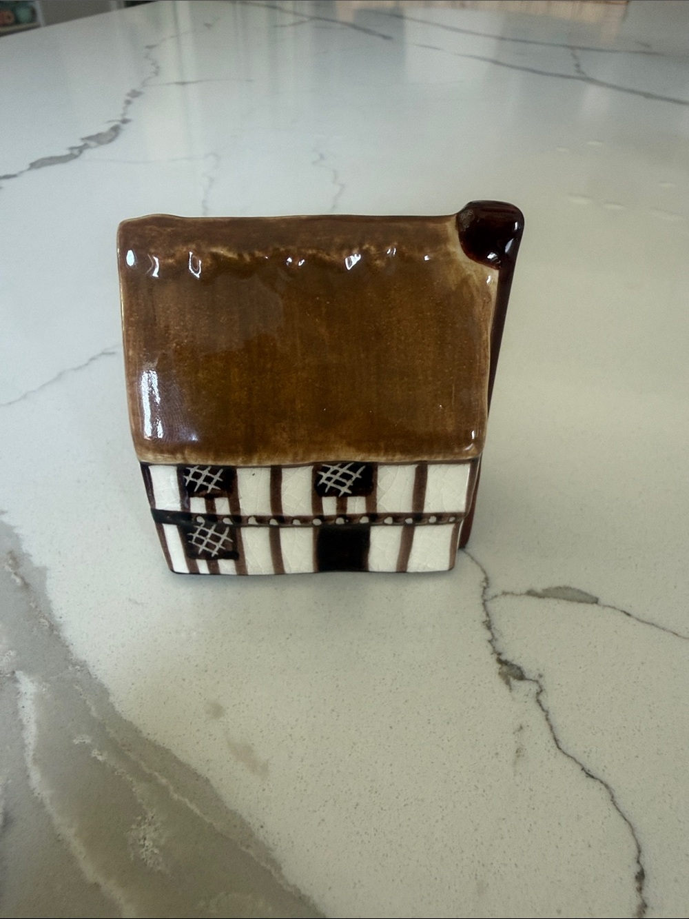 Brown Ceramic Cottage Figurine Home Art